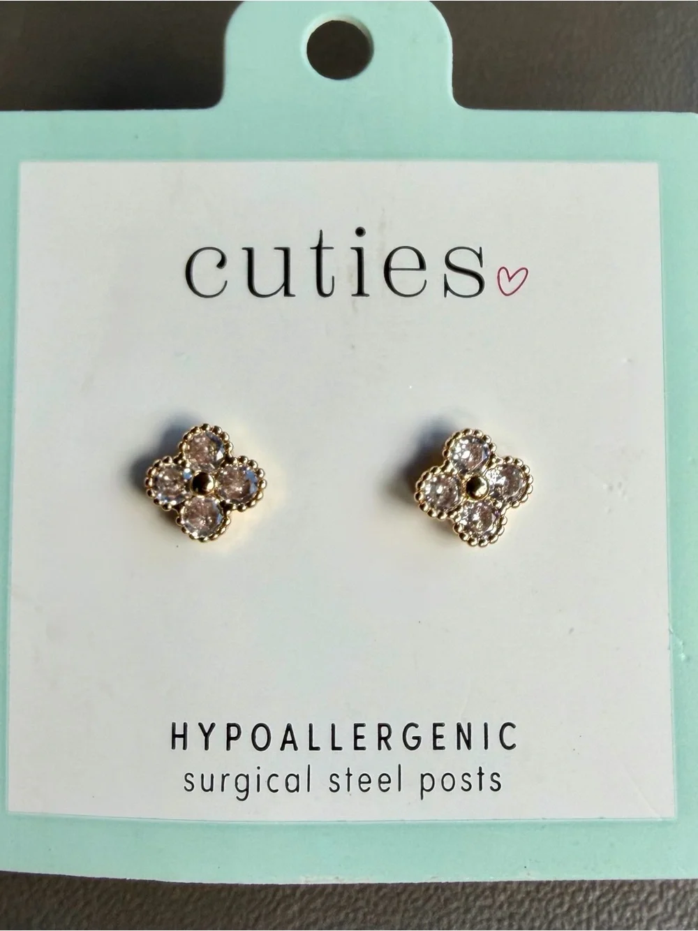 NEW! Cuties ‘Crystal Clover’ Stud Earrings, Gold